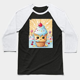 Cute Ice Cream Cartoon Baseball T-Shirt